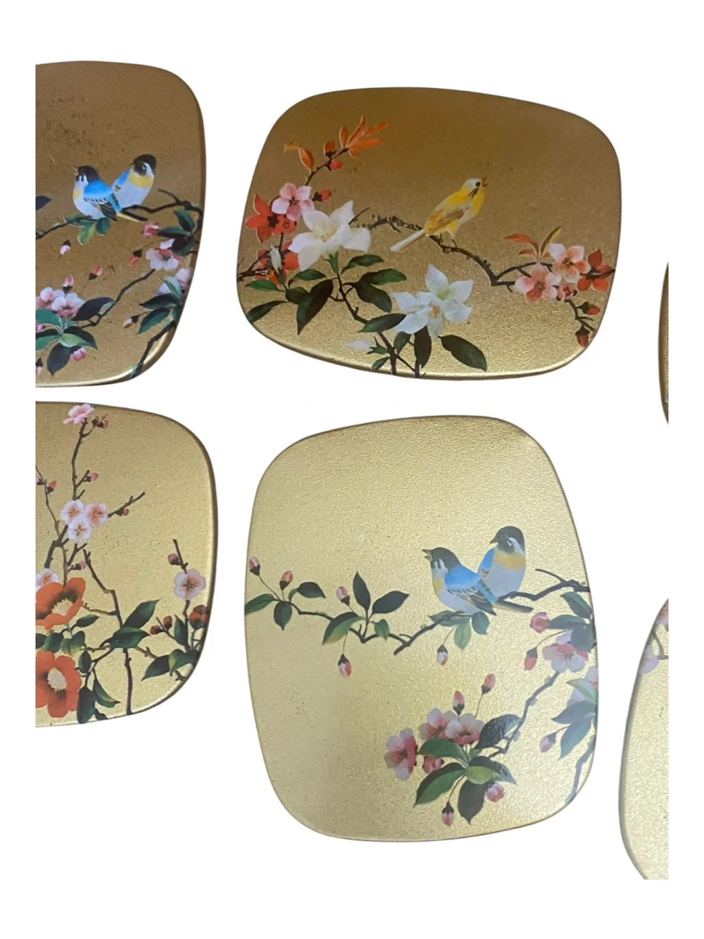 Elite Made In England Vintage Gold Cottage Core Bird Themed Gold Drink Coasters
